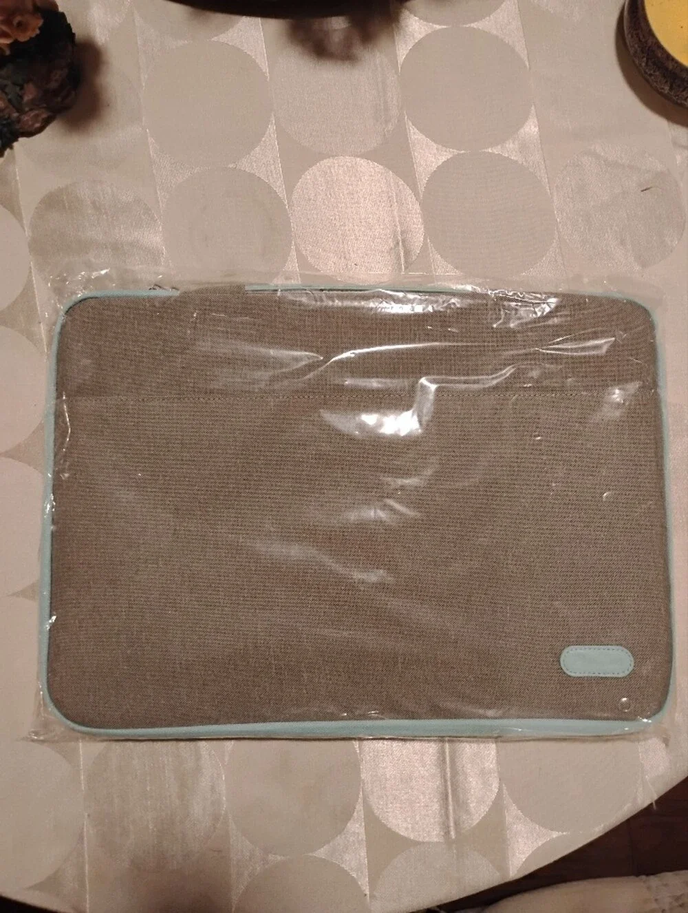 Laptop Sleeve Case in Light Grey with Mint Trim
